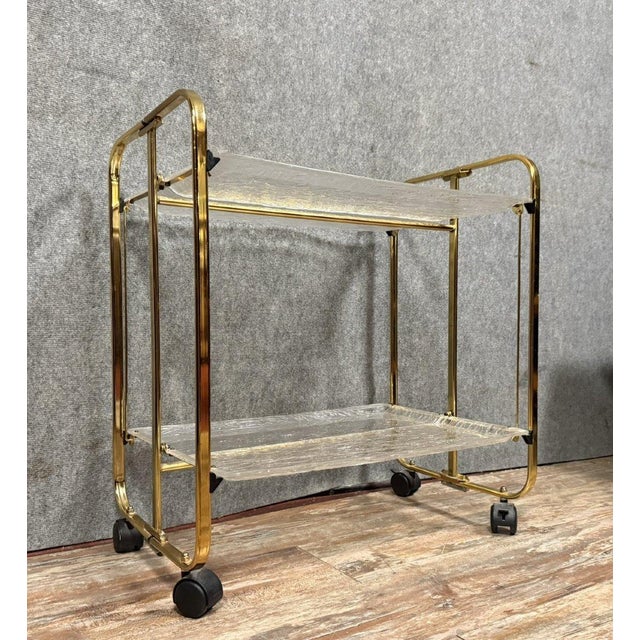 Vintage Serving Trolley in Molded Ice Acrylic Glass, 1970s For Sale - Image 3 of 6