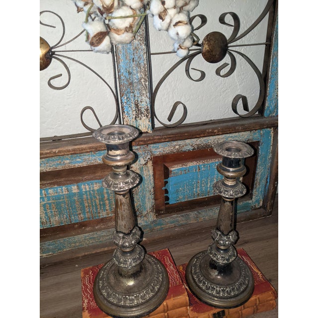 Pair of Antique Victorian Rococo Revival Silverplate Candlesticks, 12 Inches Tall For Sale - Image 4 of 18