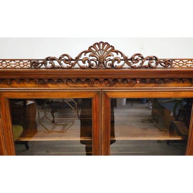 Wood Antique Walnut China Cabinet Chippendale by Royal Furniture Co For Sale - Image 7 of 15