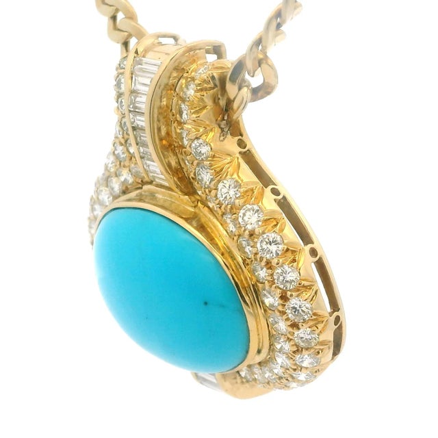 1970s Italian 18k Gold Necklace With Turquoise & Diamonds, Valenza Atelier For Sale - Image 9 of 18
