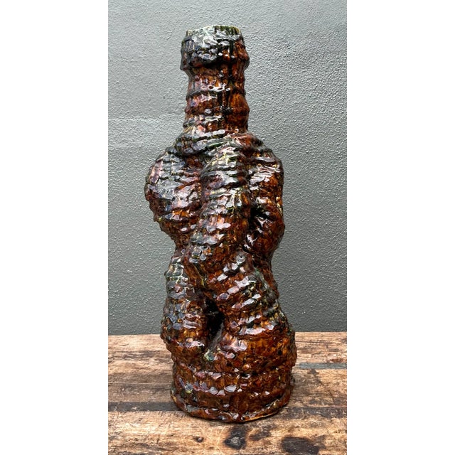 Vintage Sculptural Textured Ceramic Vase For Sale - Image 10 of 12