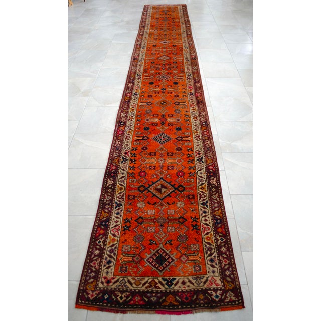Hand-Knotted Turkish Runner Rug Extra Long Hallway Decor Stair Runner - 2′9″ × 17′7″ For Sale - Image 9 of 17
