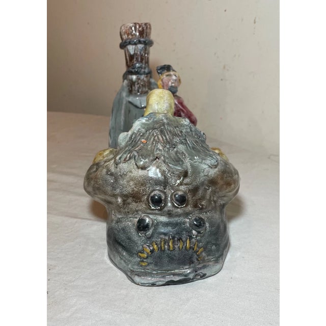 Antique Handmade Italian Majolica Terracotta Pottery Monster Attack Sculpture For Sale - Image 16 of 17