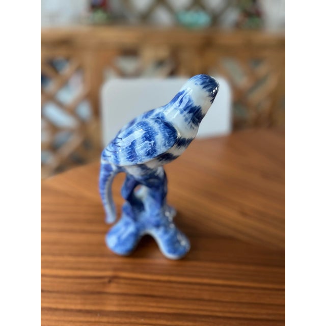Ceramic Vintage Chinoiserie Parrot in Classic Blue and White For Sale - Image 7 of 9