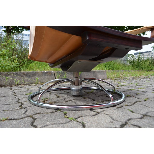 Leather Swivel Lounge Chair in Cognac and Ecru by Ake Fribytter for NELO, Sweden, 1970s For Sale - Image 16 of 18