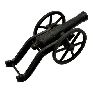 Unusual Antique Late 19th Century American Articulated Cast Iron Civil War Style Cannon. 10 Inches Long For Sale