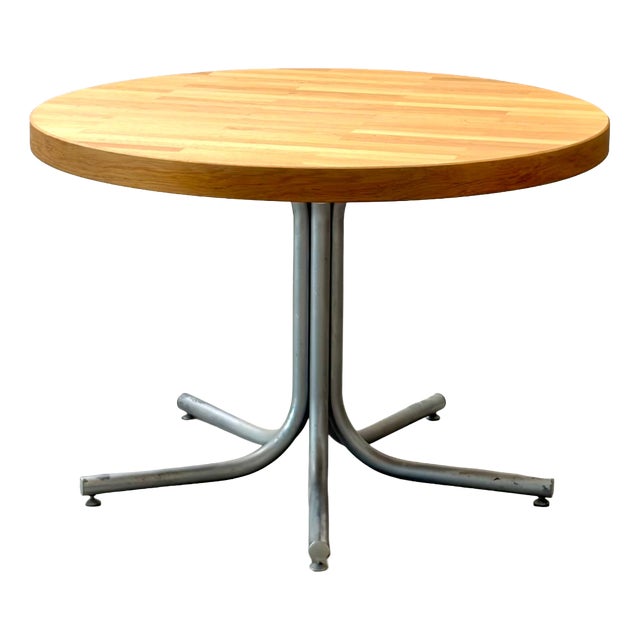 Round Dining Table in Oak and Steel, 1990s For Sale
