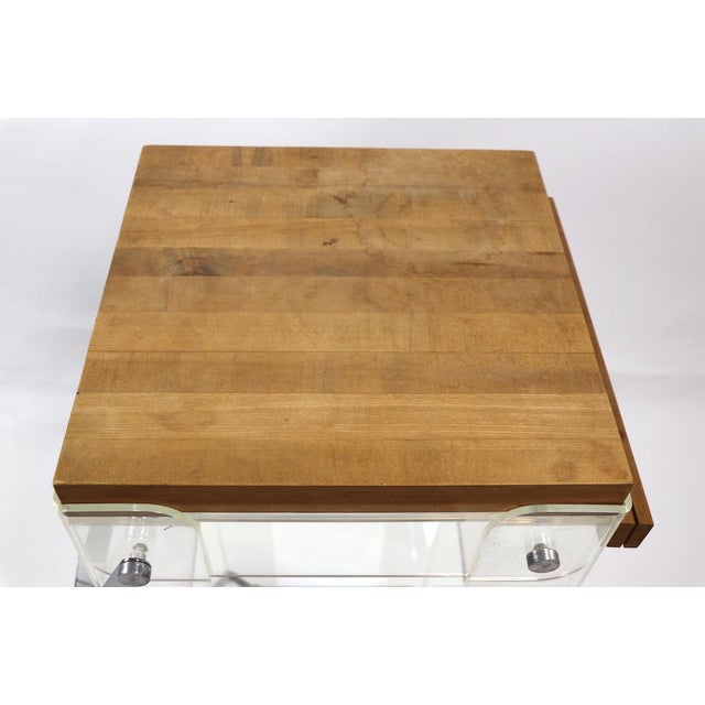 Metal Lucite Chrome and Wood Serving Cart For Sale - Image 7 of 13