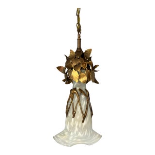 Vintage Filip Ravert Romblast White Frosted Romblast Shade Tole Pendant Light For Sale