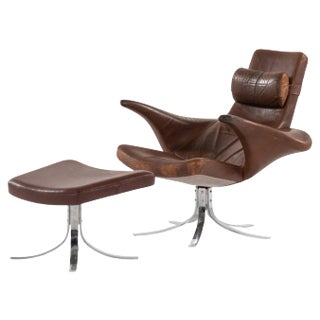 Set of Model Måsen / Seagull Easy Chair & Stool by Gosta Berg for Fritz Hansen, 1971 For Sale