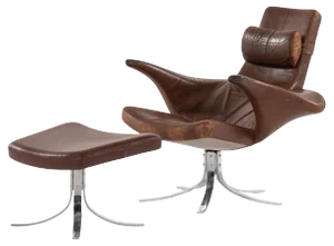 Set of Model Måsen / Seagull Easy Chair & Stool by Gosta Berg for Fritz Hansen, 1971