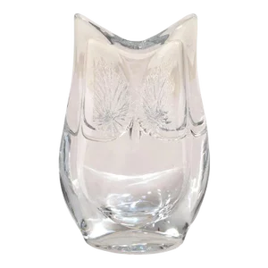Mid-Century Modern 1970 Signed Daum France Crystal Carved Owl Sculpture Figurine