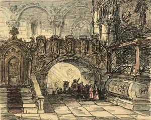 Alfred Crowquill, Church Interior with Procession, Mid-19th Century, Ink Drawing