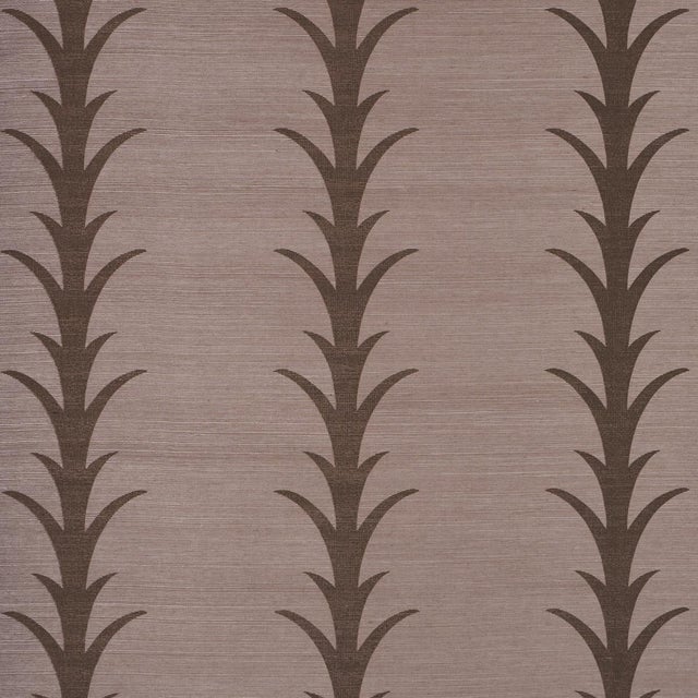 SAMPLE - Schumacher x Celerie Kemble Acanthus Stripe Sisal Wallpaper In Mocha For Sale