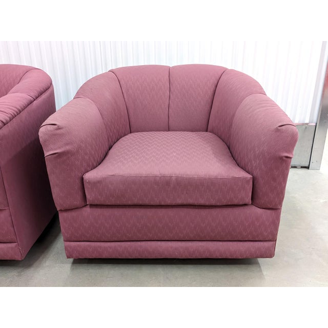 Late 20th Century Mauve Channel Tufted Oversized Barrel Swveil Chairs