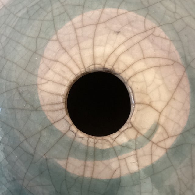 Late 20th Century Vintage Raku Style Studio Art Pottery Blue and White Crackle Glaze Vase Signed For Sale - Image 5 of 12