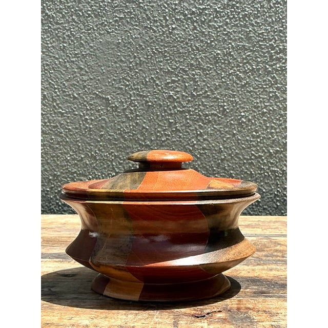 Vintage Inlay Wood Round Lidded Box For Sale - Image 11 of 12