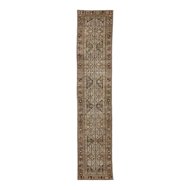 Antique Malayer Wool Runner With Geometric Medallion Lattice For Sale