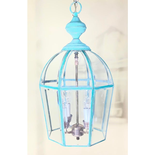 Vintage Hexagonal Solid Brass Hanging Lantern / Dome Pendant Light For Sale - Image 11 of 17