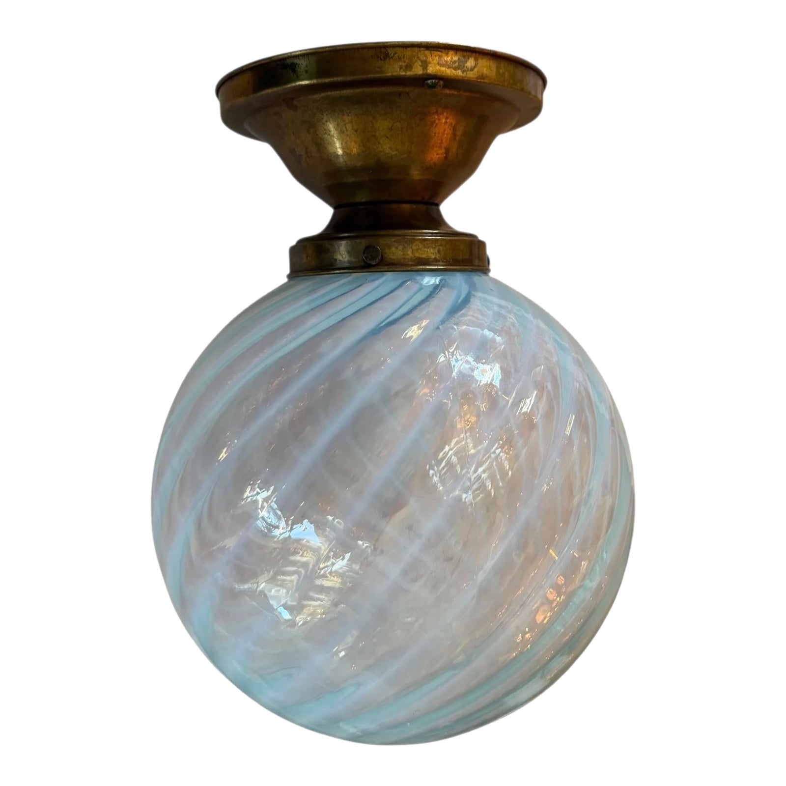 Large Vintage Phoenix Swirl Globe Ceiling Light on Original Brass ...