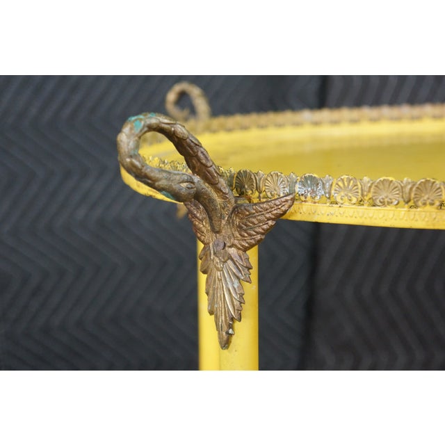 19th C French Yellow Toleware Tiered Tray Table Stand Chinoiserie Pastoral Scene For Sale - Image 6 of 18