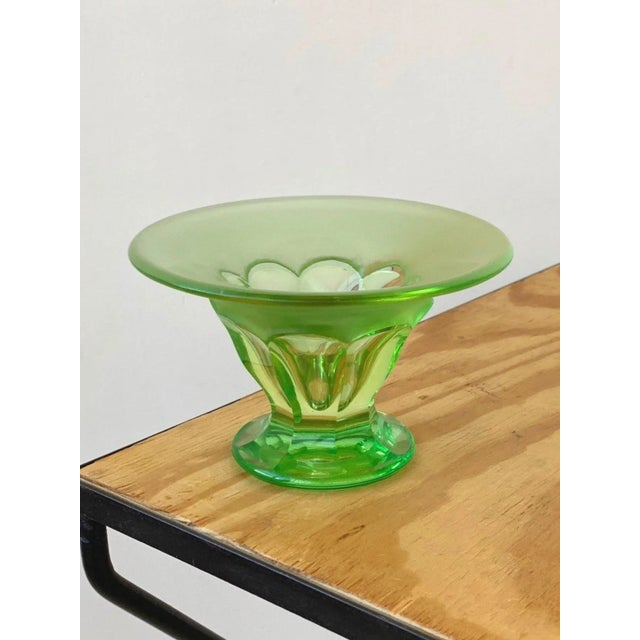Vintage Vibrant Green Uranium Cut Glass Centerpiece Vase, Circa 1930s For Sale - Image 9 of 9