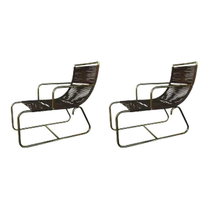Pair of Sleigh Chairs in the Style of Walter Lamb, U.S.A. 1950s