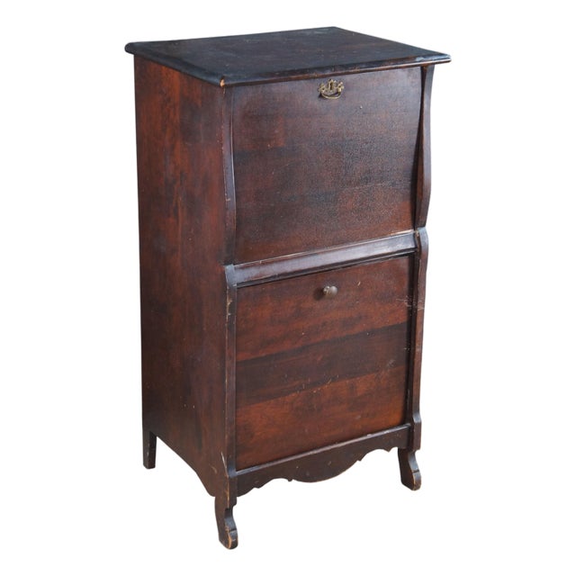 Antique Edwardian Mahogany Drop Front Secretary Filing Cabinet Console For Sale