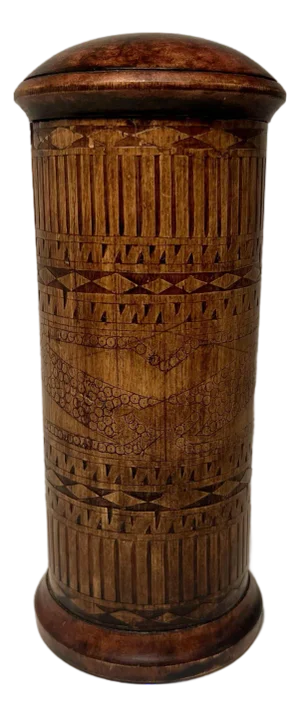 Circa 1900 Antique Indonesian Karo Batak Etched Bamboo Lime Container