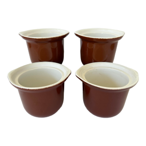 Set of 4 Vintage Hall Pottery Custard/Ramekin Cups – Model 470 in Brown & White Glaze