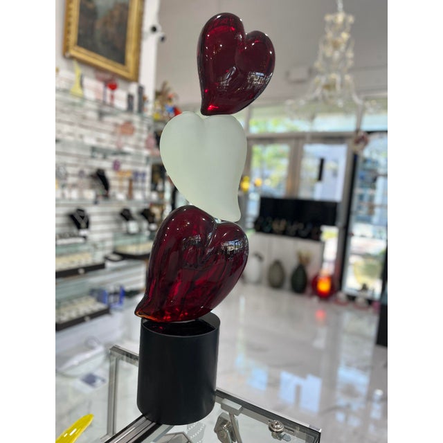 Red Three Hearts Murano Sculpture by A. Barbaro For Sale - Image 8 of 11