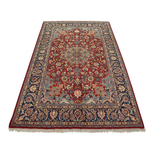 Najafabad Rug 7’8” X 10’11” Red Wool Vintage Traditional Hand-Knotted Carpet For Sale