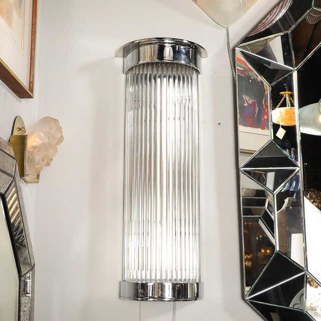 Pair of Art Deco Style Glass Rod Sconces in Chrome Fittings For Sale - Image 13 of 15