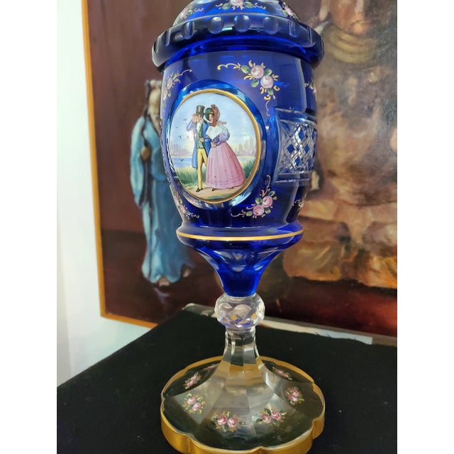 A very fine large antique original moser bohemian glass overlay covered goblet centerpiece. Having brilliant crystal to...