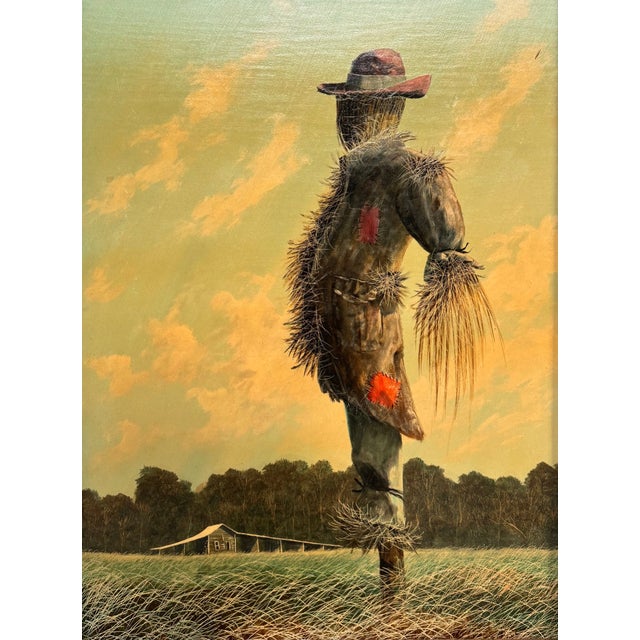 Early 20th Century The Enigmatic Sentinel: A Pastoral Scarecrow Scene in Oil and Sgraffito For Sale - Image 10 of 12