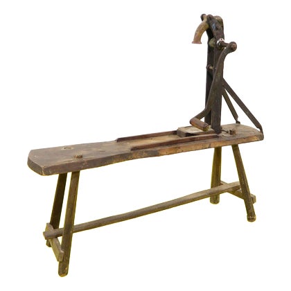Wood and Metal Workbench with Lever and Spout For Sale