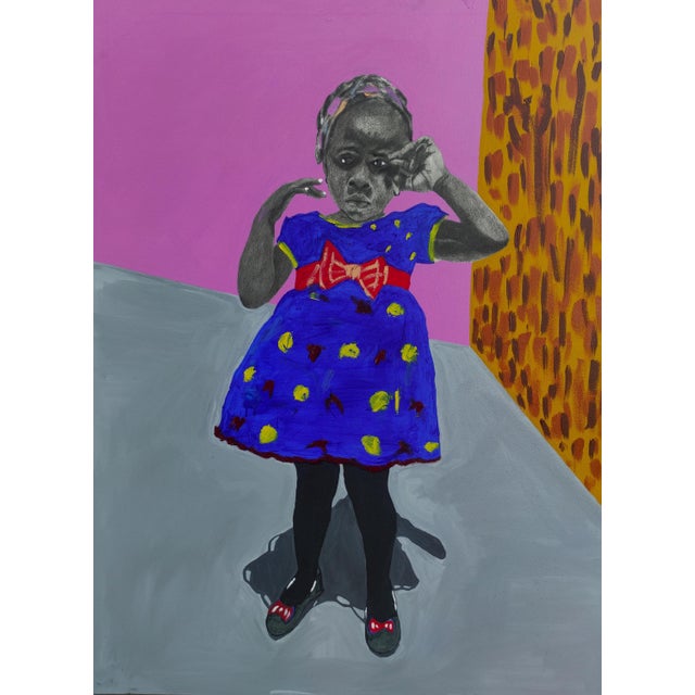 Red Bow, Broken Heart by Emmanuel Akolo (2021) Acrylic, Graphite, Charcoal and Oil on Canvas For Sale