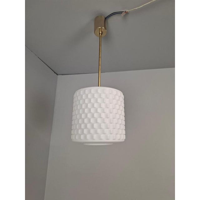 Mid-Century Modern Pendant Lamp in Textured Glass and Brass, Czechoslovakia, 1970s For Sale - Image 17 of 18