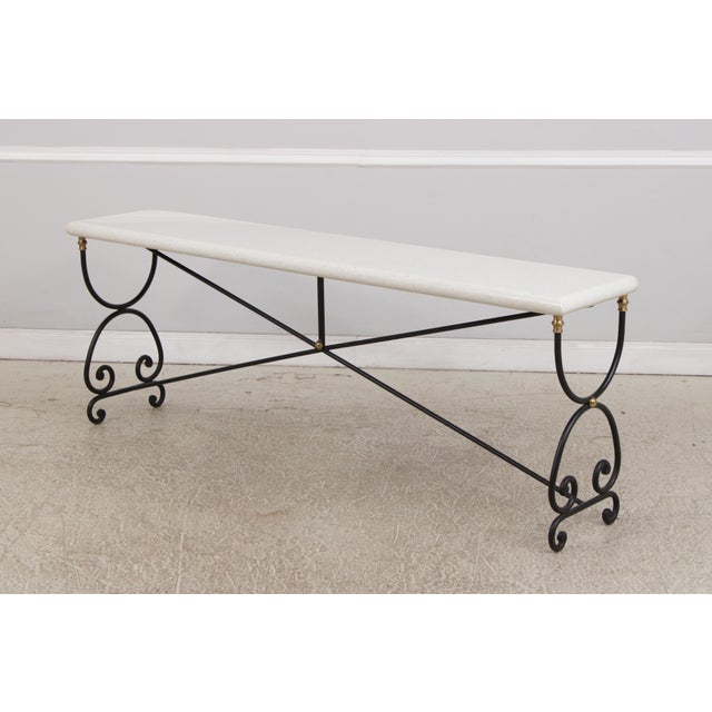 Wrought Iron Base Marble Top Console Sofa Table For Sale In Philadelphia - Image 6 of 15