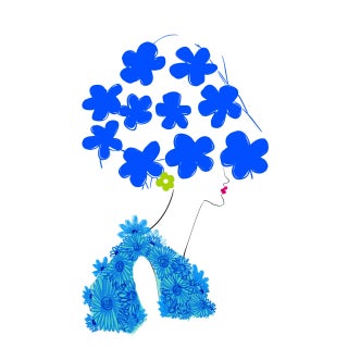 Blue Fleurs Chapeau Print by Annie Naranian For Sale