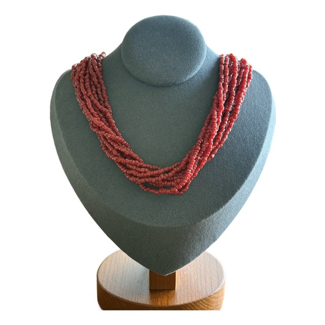 Vintage Native American Style 10-Strand Mediterranean Red Coral Necklace 1971 Four Square Marks For Sale