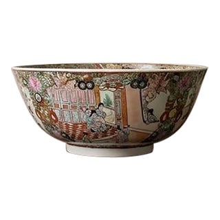 Giant 19th Century Chinese Famille Rose Punch Bowl - "Kezi Tu" Theme With Qianlong Mark For Sale