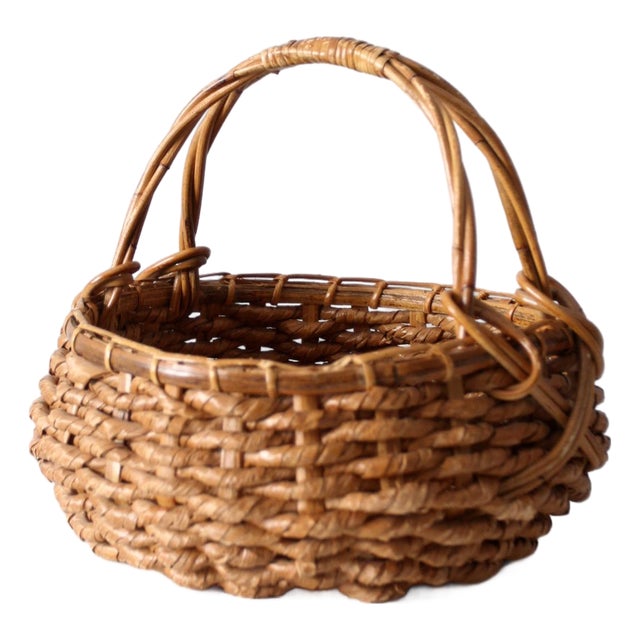 Vintage Coil Basket With Handle For Sale