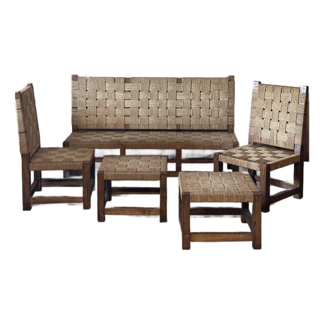 Rope & Oak Lounge Set, in the Style of Jourdain For Sale