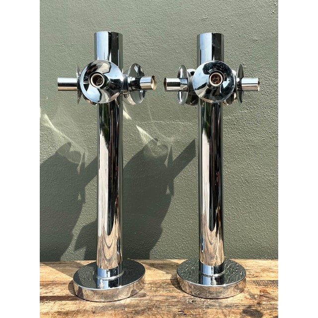 Vintage Polished Chrome Lamps After Sonneman - A Pair For Sale - Image 12 of 12