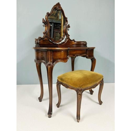 French Louis XV Revival Dressing Table with Mirror and Stool, 1890s, Set of 2 For Sale - Image 15 of 15