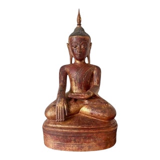 Antique Burmese Lacquer Wood Shan Style Buddha Statue For Sale