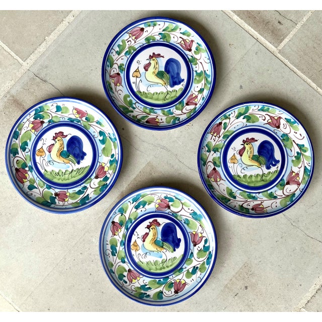 Circa 1999 Vietri “Galletto” Collection Hand Painted Ceramic Dessert Plates, Italy – Set of 4 For Sale - Image 13 of 18