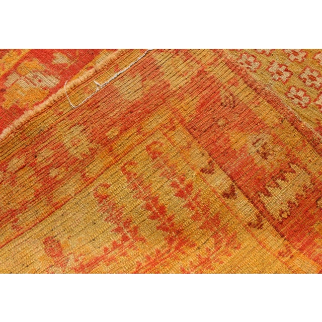 Antique Turkish Oushak Rug With Willow Trees Design in Orange Red & Yellow-Green For Sale In Atlanta - Image 6 of 7