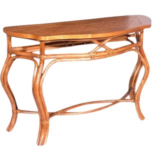 1990s Italian Rattan Console Table For Sale